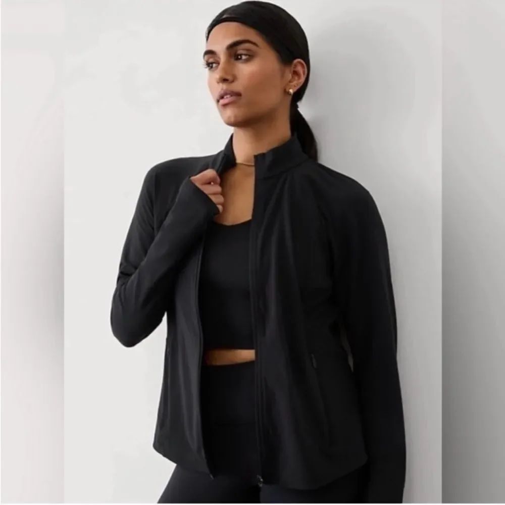 Athleta Black Ribbed Salutation Jacket S